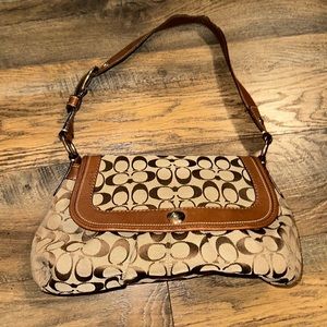 Vintage Coach Signature & Brown Leather Shoulder Bag